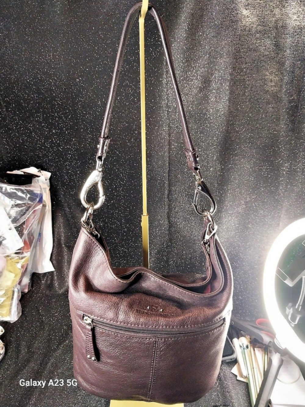 Stone Mountain Leather Shoulder Bag in Brown & Pink
